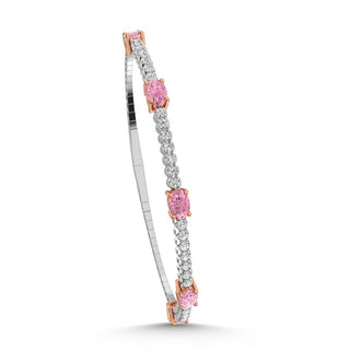 14K White Gold   3 5/8 Ct.Tw. white and Oval Shape Pink Lab Grown Diamond Bangle