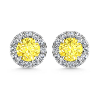 14K White Gold  2 3/4 Ct.Tw. White and Yellow Lab Grown Diamond IGI Certified Stud Earrings