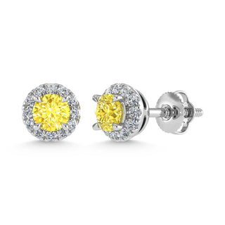 14K White Gold  2 3/4 Ct.Tw. White and Yellow Lab Grown Diamond IGI Certified Stud Earrings