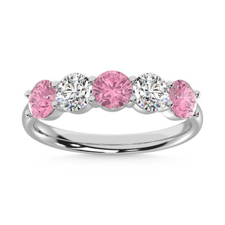 14K White Gold  1 1/2 Ct.Tw. 5 Stone Alternate White and Pink Lab Grown Diamond Band