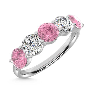 14K White Gold  1 Ct.Tw. 5 Stone Alternate White and Pink Lab Grown Diamond Band