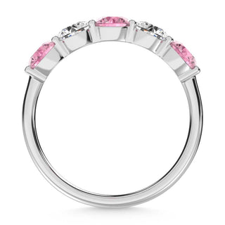 14K White Gold  1 Ct.Tw. 5 Stone Alternate White and Pink Lab Grown Diamond Band