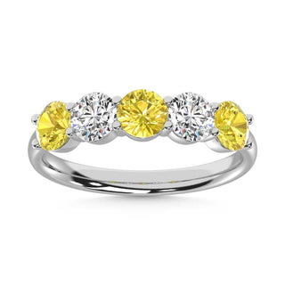14K White Gold  1 Ct.Tw. 5 Stone Alternate White and Yellow Lab Grown Diamond Band