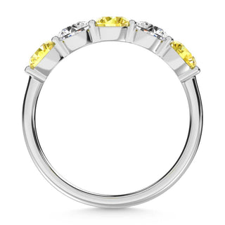 14K White Gold  1 Ct.Tw. 5 Stone Alternate White and Yellow Lab Grown Diamond Band