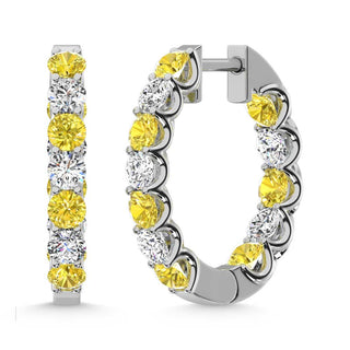 14K White Gold  4 Ct.Tw. Alternate White and Yellow Lab Grown Diamond Hoop Earrings
