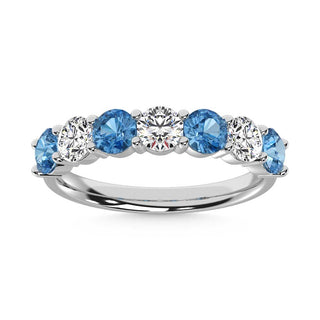 14K White Gold  1 Ct.Tw. 7 Stone Alternate White and Blue Lab Grown Diamond Band