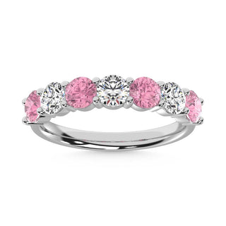 14K White Gold  1 Ct.Tw. 7 Stone Alternate White and Pink Lab Grown Diamond Band