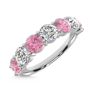 14K White Gold  1 Ct.Tw. 7 Stone Alternate White and Pink Lab Grown Diamond Band