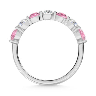 14K White Gold  1 Ct.Tw. 7 Stone Alternate White and Pink Lab Grown Diamond Band