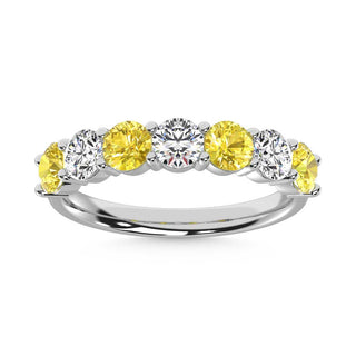 14K White Gold  1 Ct.Tw. 7 Stone Alternate White and Yellow Lab Grown Diamond Band