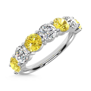 14K White Gold  1 1/2 Ct.Tw. 7 Stone Alternate White and Yellow Lab Grown Diamond Band