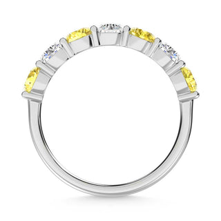 14K White Gold  1 Ct.Tw. 7 Stone Alternate White and Yellow Lab Grown Diamond Band