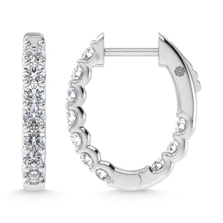 14K White Gold 1 Ct.Tw. Labgrown Diamond In and Our Hoop Earrings