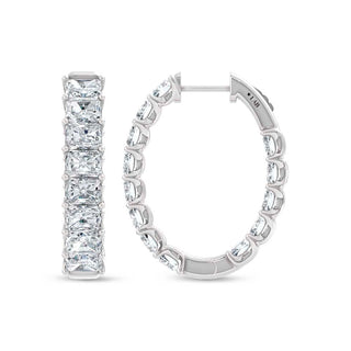14K White Gold 3 Ct.Tw. Labgrown Diamond Horizontal Radiant Shape In and Our Hoop Earrings