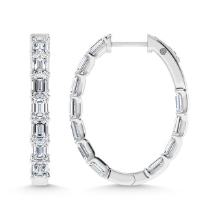 14K White Gold 2 3/4 Ct.Tw. Labgrown Diamond Vertical Emerald Shape In and Our Hoop Earrings