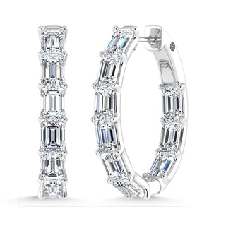 14K White Gold 6 Ct.Tw. Labgrown Diamond Vertical Emerald Shape In and Our Hoop Earrings