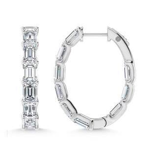 14K White Gold 6 Ct.Tw. Labgrown Diamond Vertical Emerald Shape In and Our Hoop Earrings