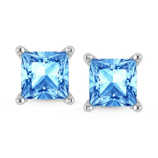 14K White Gold Lab Grown Blue Diamond 1/2 Ct.Tw. Princess Stud Earrings