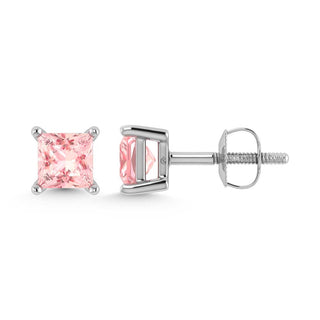 14K White Gold Lab Grown Pink Diamond 1 1/2 Ct.Tw. Princess Stud Earrings