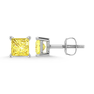 14K White Gold Lab Grown Yellow Diamond 3/4 Ct.Tw. Princess Stud Earrings