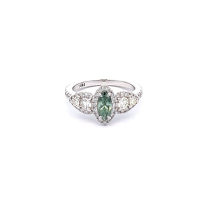14K W/G LAB GROWN GREEN & WHITE DIAMOND MARQUISE CUT