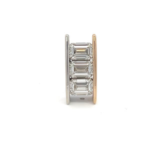 14K WY/G TWO TONE LAB GROWN DIAMOND THREE STONE FASHION PENDANT WITH EMERALD CUT DIAMONDS 3.00CTS