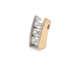 14K WY/G TWO TONE LAB GROWN DIAMOND THREE STONE FASHION PENDANT WITH EMERALD CUT DIAMONDS 3.00CTS