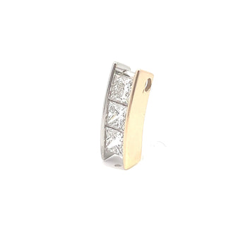 14K WY/G TWO TONE LAB GROWN DIAMOND THREE STONE FASHION PENDANT WITH PRINCESS CUT DIAMONDS 3.25CTS
