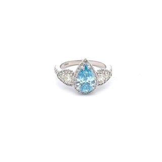 14K W/G LAB GROWN BLUE & WHITE DIAMOND 1CT PEAR CUT