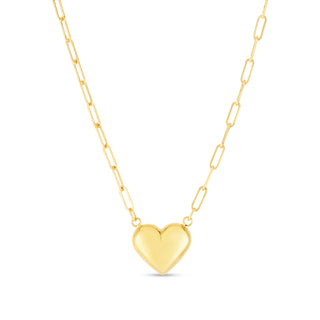 14K Puffed Heart Paperclip Necklace