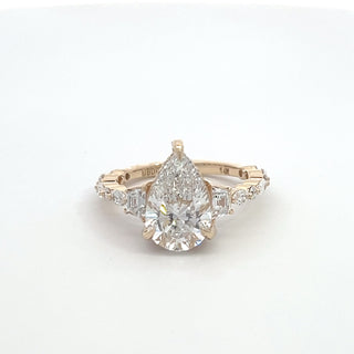 14K Y/G LAB GROWN DIAMOND 4.00CT MULTISTONE RING WITH PEAR CUT CENTER