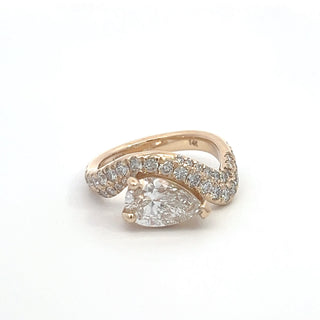 14K Y/G LAB GROWN DIAMOND RING 1.75CT PEAR CUT
