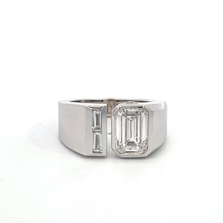 14K W/G LAB GROWN DIAMOND 2.50CT EMERALD AND STRAIGHT BAGUETTE CUT