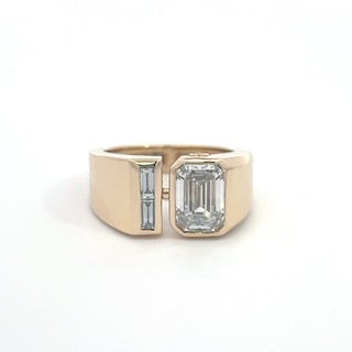 14K Y/G LAB GROWN DIAMOND 2.50CT EMERALD AND STRAIGHT BAGUETTE CUT