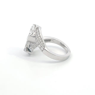14K W/G LAB GROWN DIAMOND TWO STONE FASHION RING WITH CUSHION AND PEAR 3.00CT