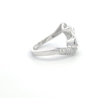 14K W/G LAB GROWN DIAMOND TWO STONE FASHION RING WITH CUSHION AND PEAR 3.00CT