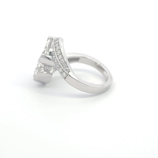 14K W/G LAB GROWN DIAMOND TWO STONE FASHION RING WITH CUSHION AND PEAR 3.00CT