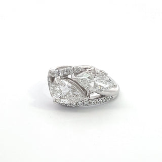 14K W/G LAB GROWN DIAMOND TWO STONE FASHION RING WITH MARQUISE AND PEAR CUT 3.00CT