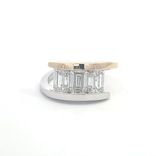 14K YG/PLAT TWO TONE LAB GROWN DIAMOND THREE STONE FASHION RING WITH EMERALD CUT DIAMONDS 3.00CTS
