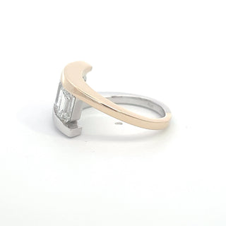 14K YG/PLAT TWO TONE LAB GROWN DIAMOND THREE STONE FASHION RING WITH EMERALD CUT DIAMONDS 3.00CTS