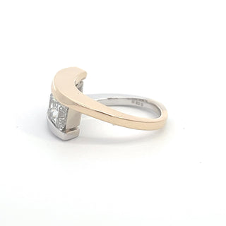 14K WY/G  TWO TONE LAB GROWN DIAMOND THREE STONE FASHION RING WITH PRINCESS CUT DIAMONDS 3.25CTS