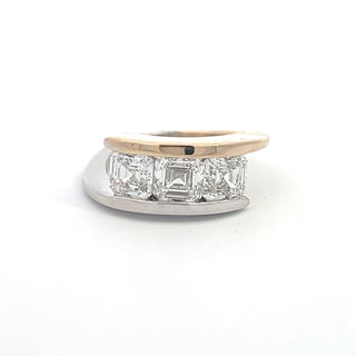 14K WY/G TWO TONE LAB GROWN DIAMOND THREE STONE FASHION RING WITH ASSCHER CUT DIAMONDS 3.25CTS