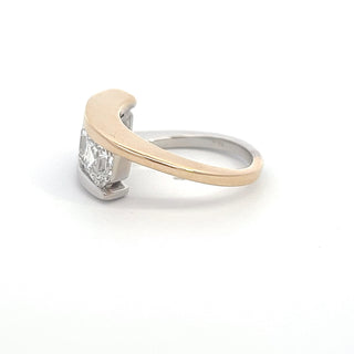 14K WY/G TWO TONE LAB GROWN DIAMOND THREE STONE FASHION RING WITH ASSCHER CUT DIAMONDS 3.25CTS