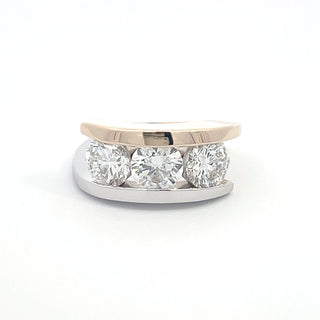 14K WY/G TWO TONE LAB GROWN DIAMOND THREE STONE FASHION RING WITH ROUND CUT DIAMONDS 3.25CTS