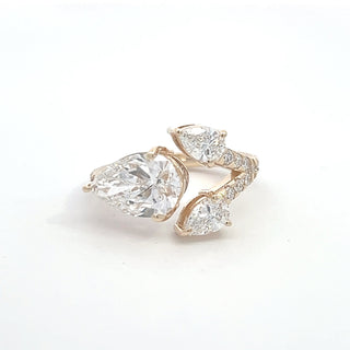 14K Y/G LAB GROWN DIAMOND FASHION RING PEAR AND ROUND CUT STONES 3.75CTS