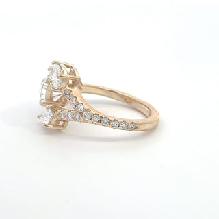 14K Y/G LAB GROWN DIAMOND FASHION RING PEAR AND ROUND CUT STONES 3.75CTS