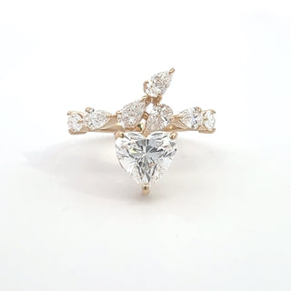 14K Y/G LAB GROWN DIAMOND MULTI STONE FASHION RING WITH HEART AND PEAR CUT STONES 3.25CT
