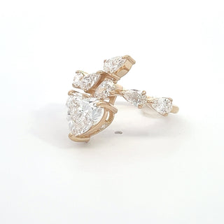 14K Y/G LAB GROWN DIAMOND MULTI STONE FASHION RING WITH HEART AND PEAR CUT STONES 3.25CT
