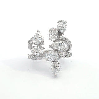 14K W/G LAB GROWN DIAMOND MULTI STONE FASHION RING WITH OVAL, PEAR AND ROUND CUT STONES 3.00CT