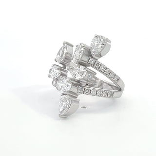 14K W/G LAB GROWN DIAMOND MULTI STONE FASHION RING WITH OVAL, PEAR AND ROUND CUT STONES 3.00CT